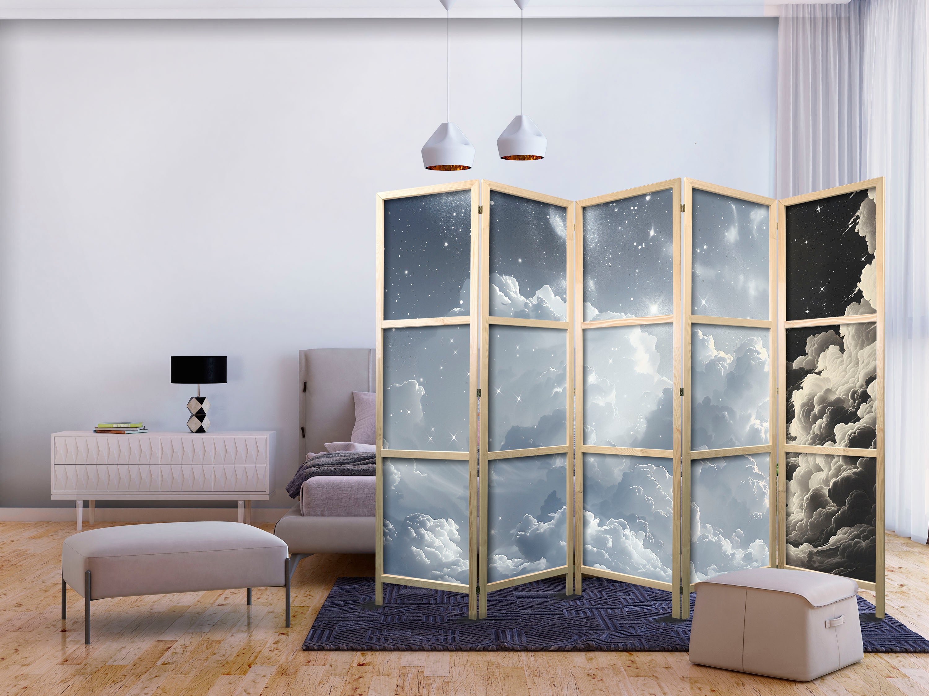 Japanese Room Divider Astral Calm: Stars over Clouds