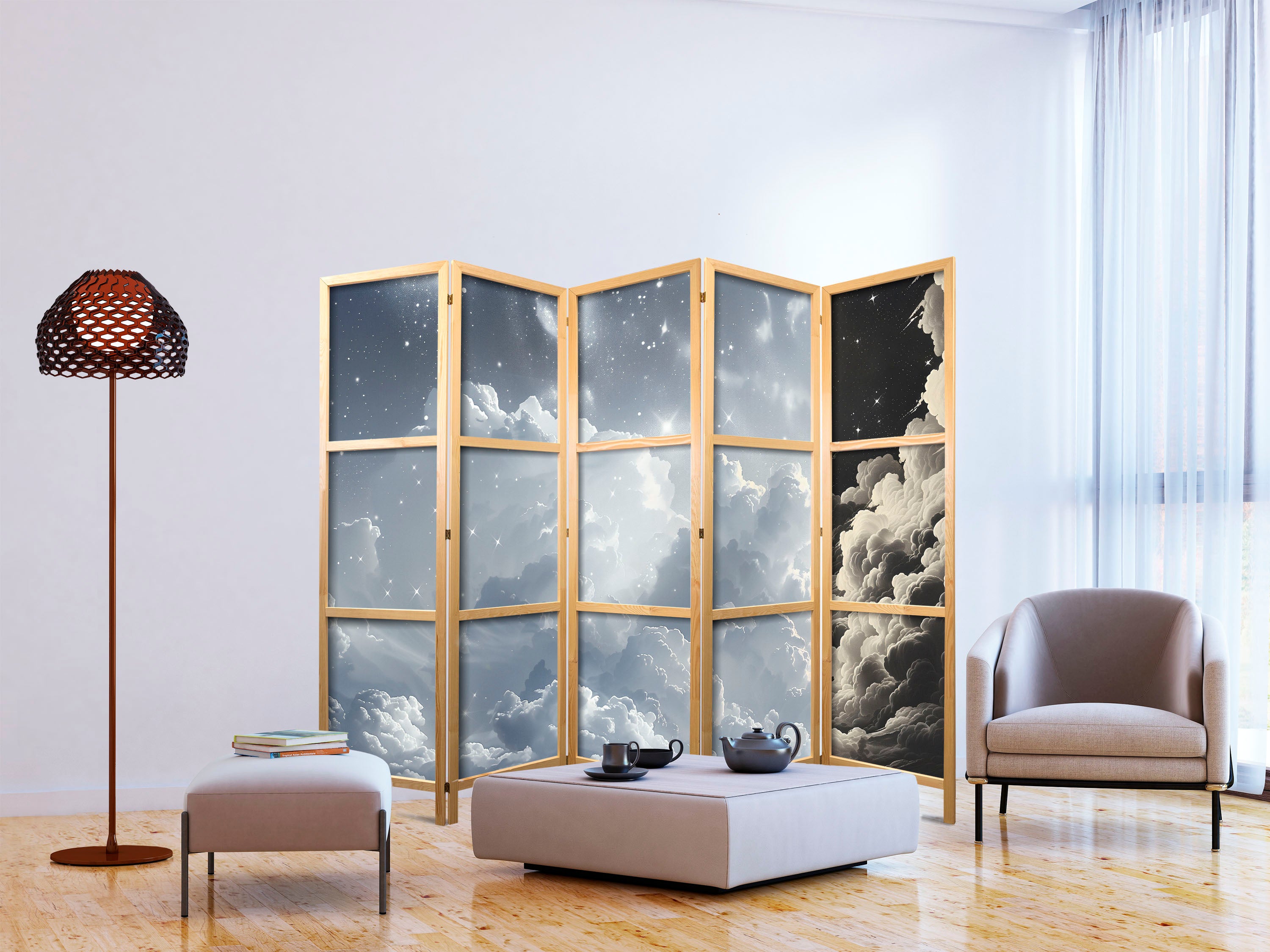 Japanese Room Divider Astral Calm: Stars over Clouds