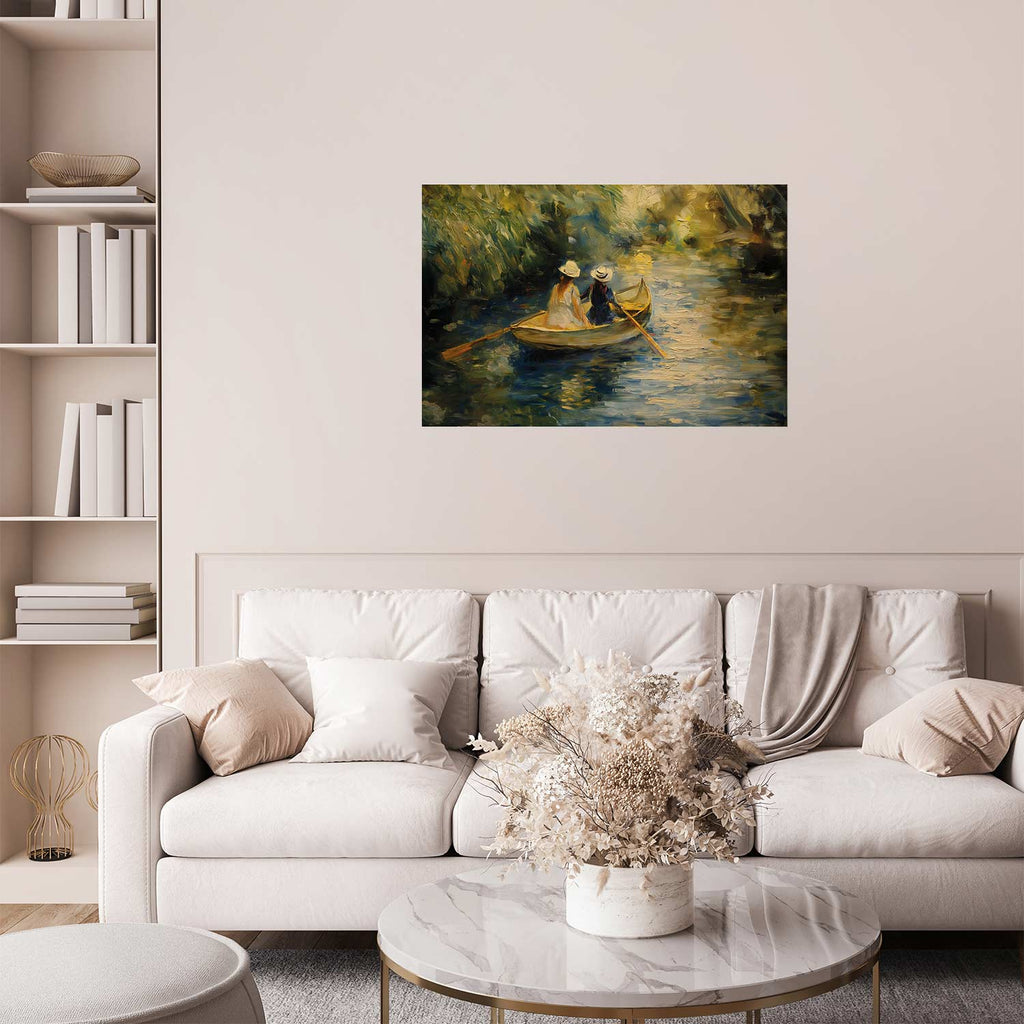 Women Sailing Boat River Landscape Poster