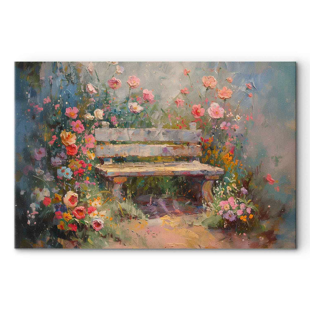 Flowery Bench Impressionist DIY Large Canvas Print