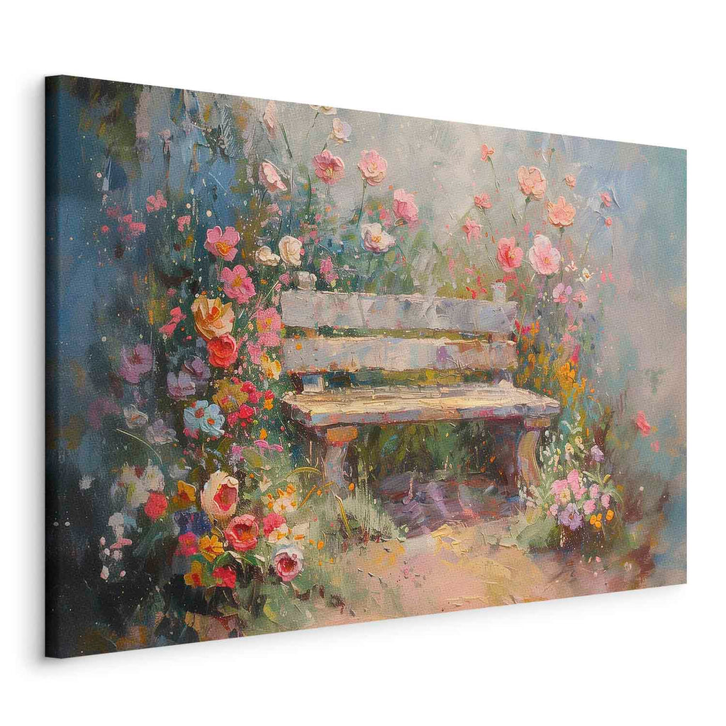 Flowery Bench Impressionist DIY Large Canvas Print