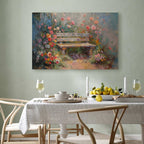 Flowery Garden Bench Impressionist Canvas Print