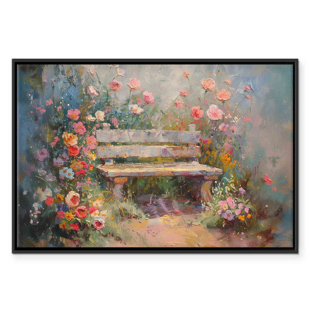 Flowery Garden Bench Impressionist Canvas Print