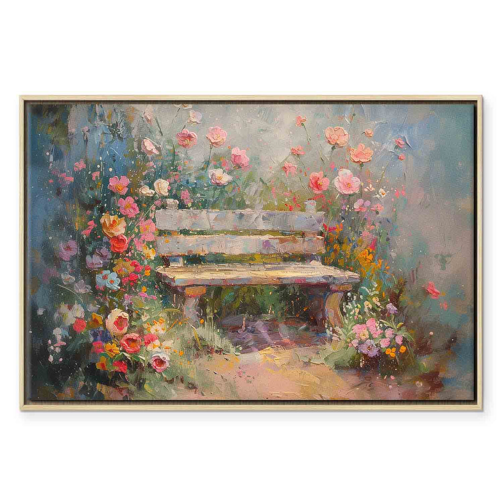 Flowery Garden Bench Impressionist Canvas Print