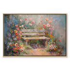 Flowery Garden Bench Impressionist Canvas Print