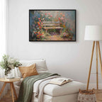 Flowery Garden Bench Impressionist Canvas Print