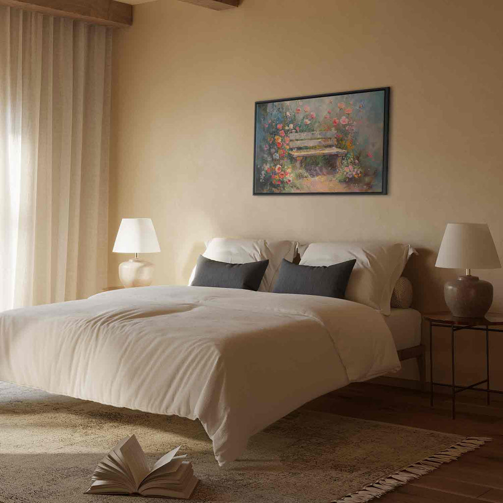 Flowery Garden Bench Impressionist Canvas Print