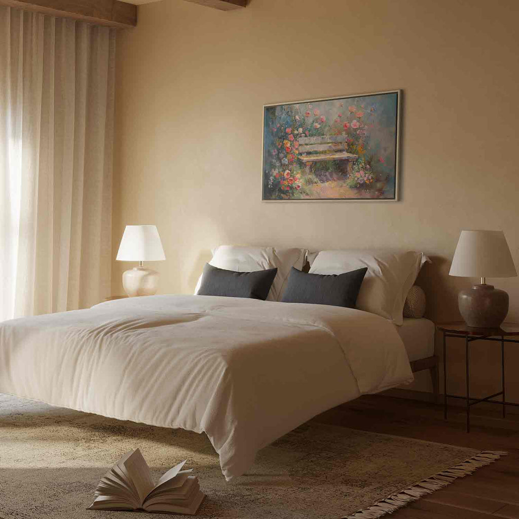 Flowery Garden Bench Impressionist Canvas Print