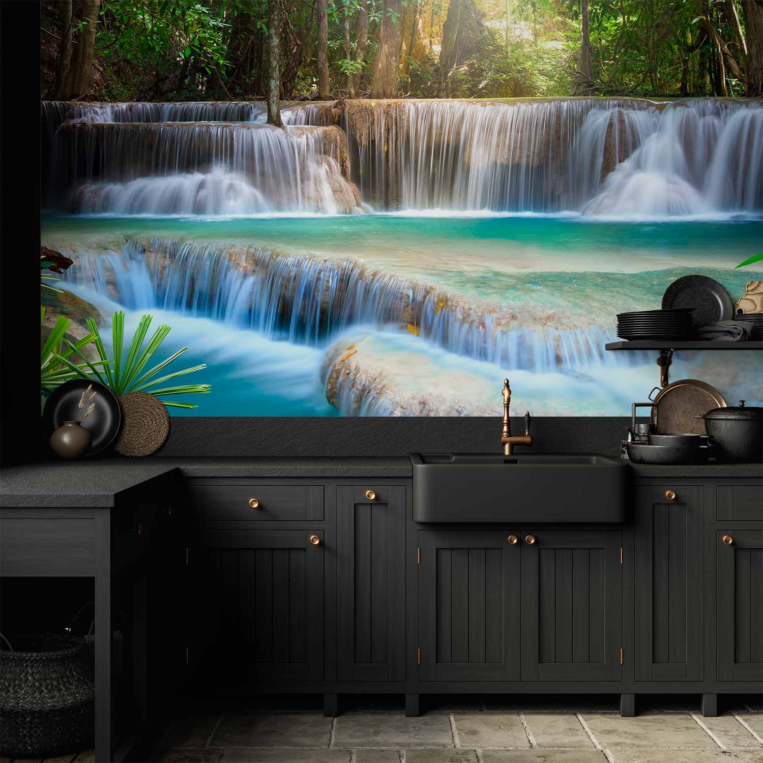 Forest Waterfall River Landscape Wall Mural