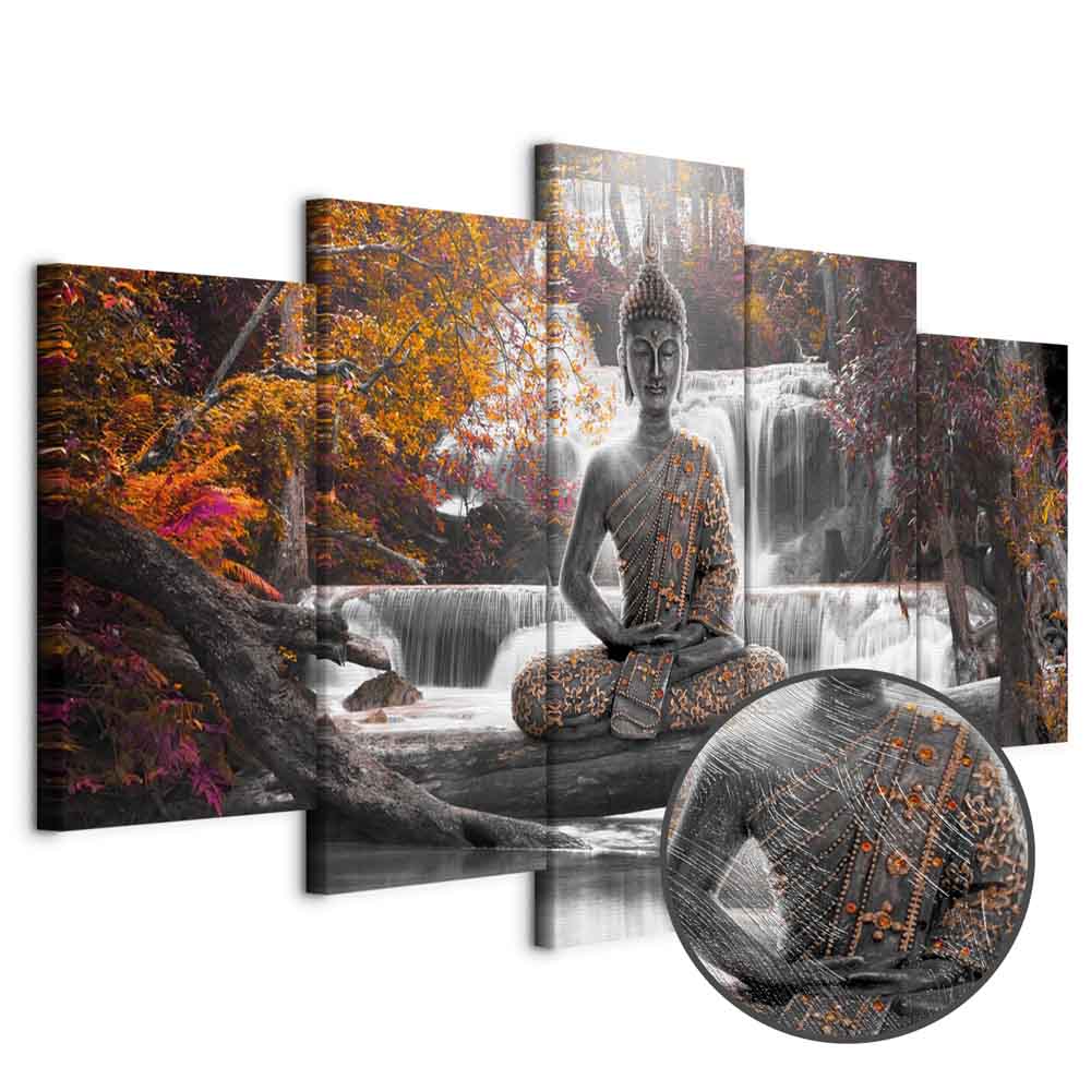 Autumn Buddha Waterfall Zen Canvas Print