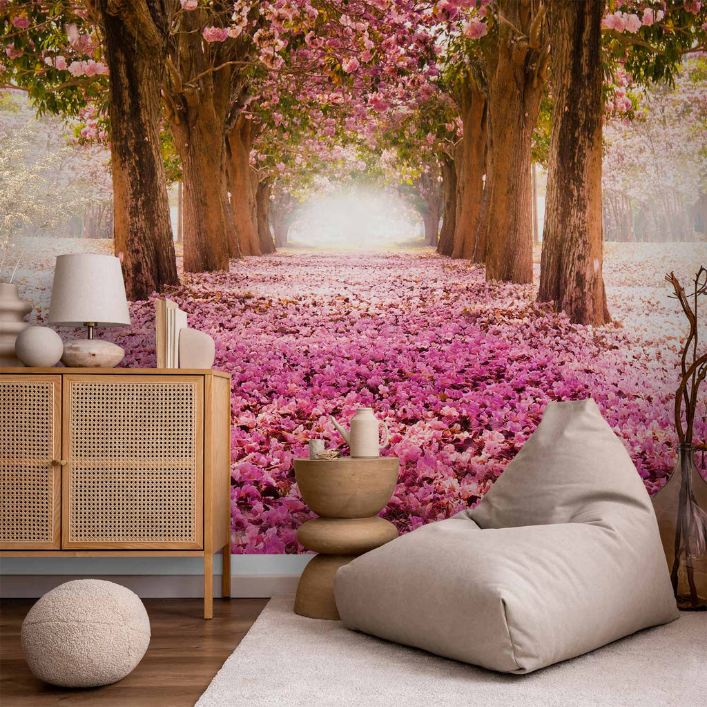 Pink Grove Forest Flowers Wall Mural