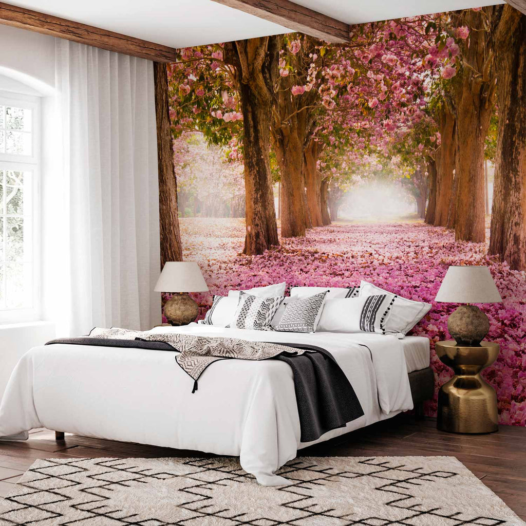 Pink Grove Forest Flowers Wall Mural