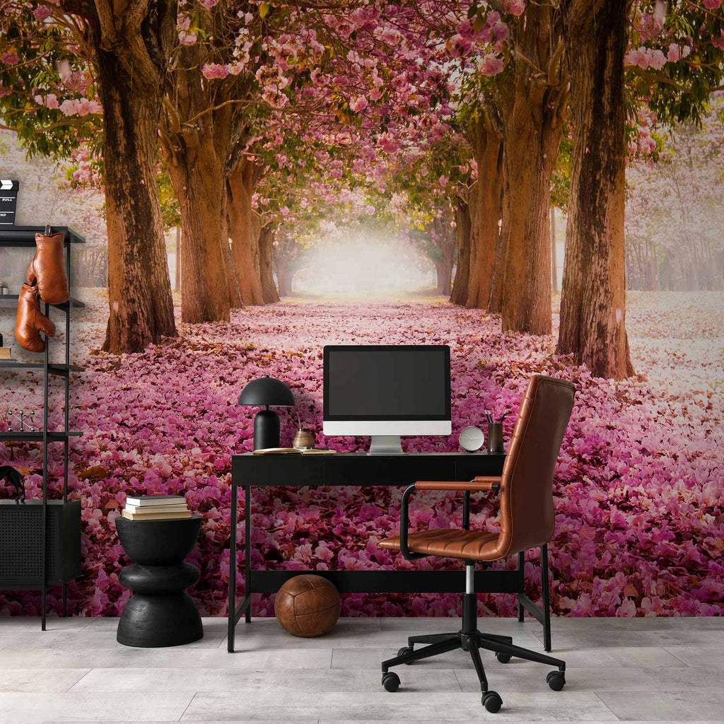 Pink Grove Forest Flowers Wall Mural