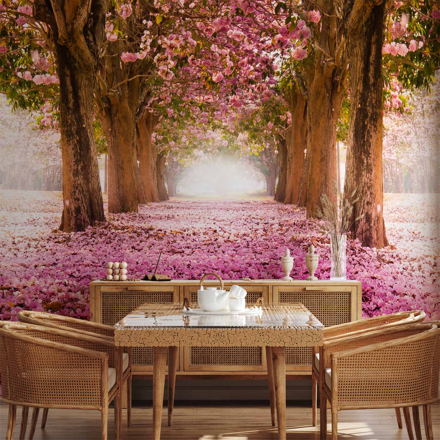 Pink Grove Forest Flowers Wall Mural