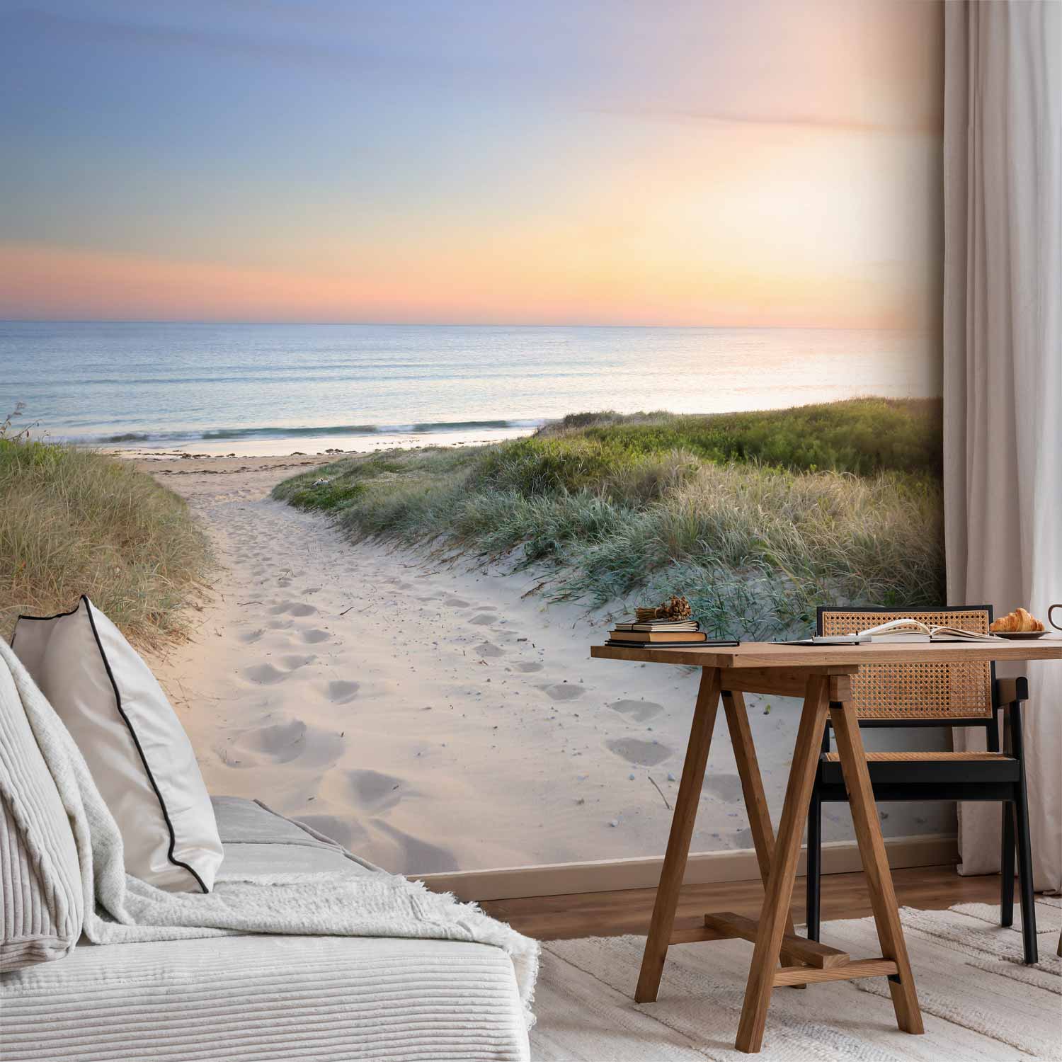 Morning Beach Walk Sea Wall Mural