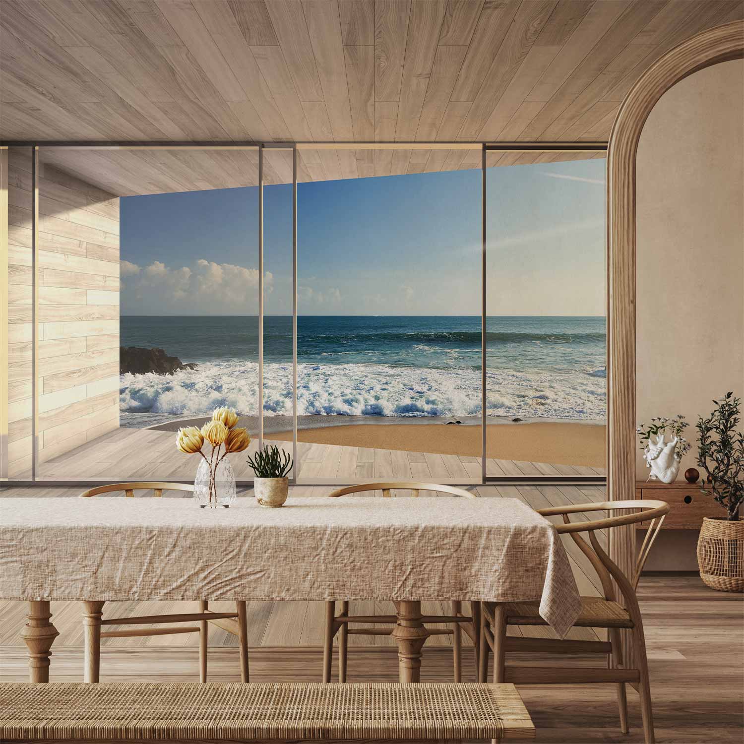 Wooden Pier Sea Waves Wall Mural