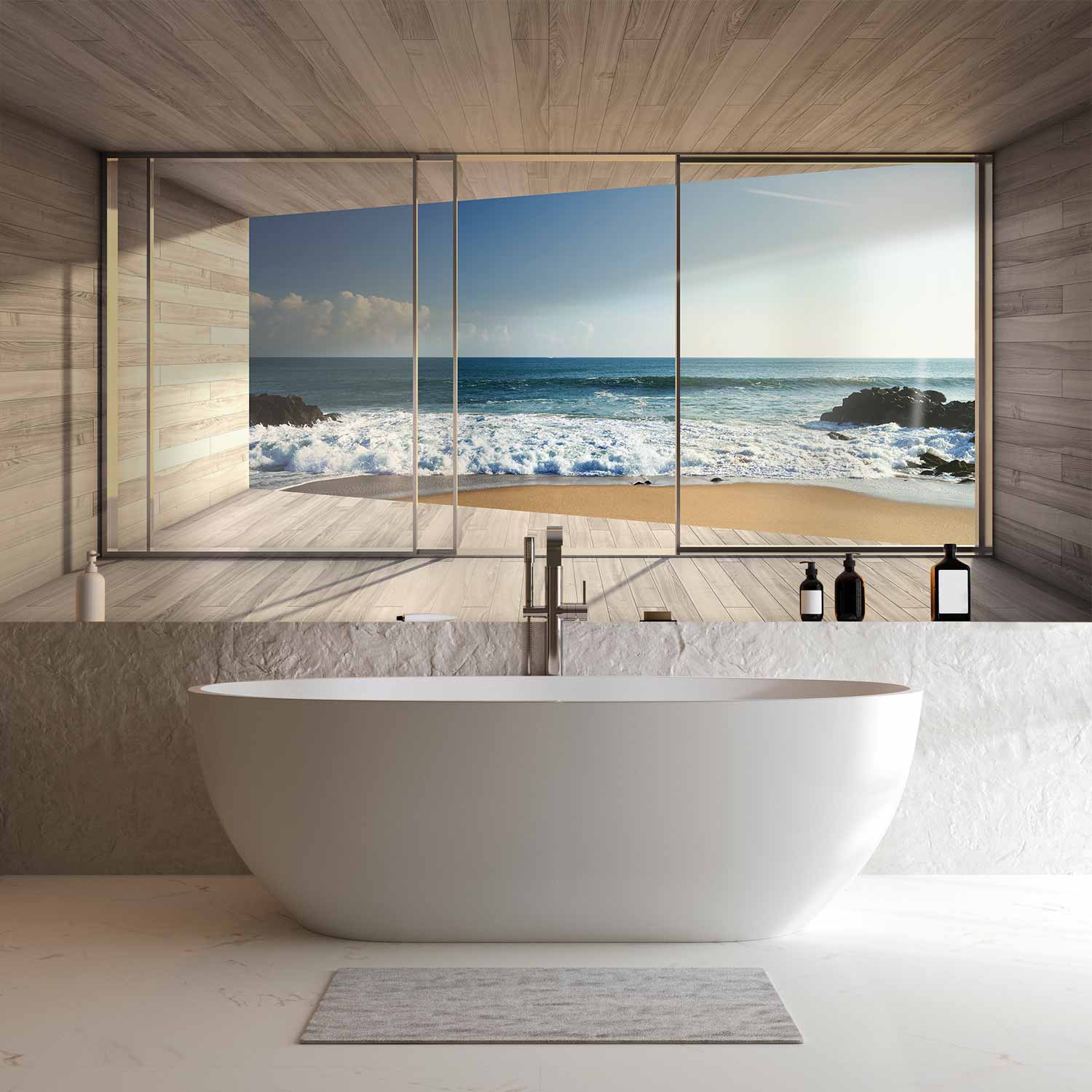 Wooden Pier Sea Waves Wall Mural