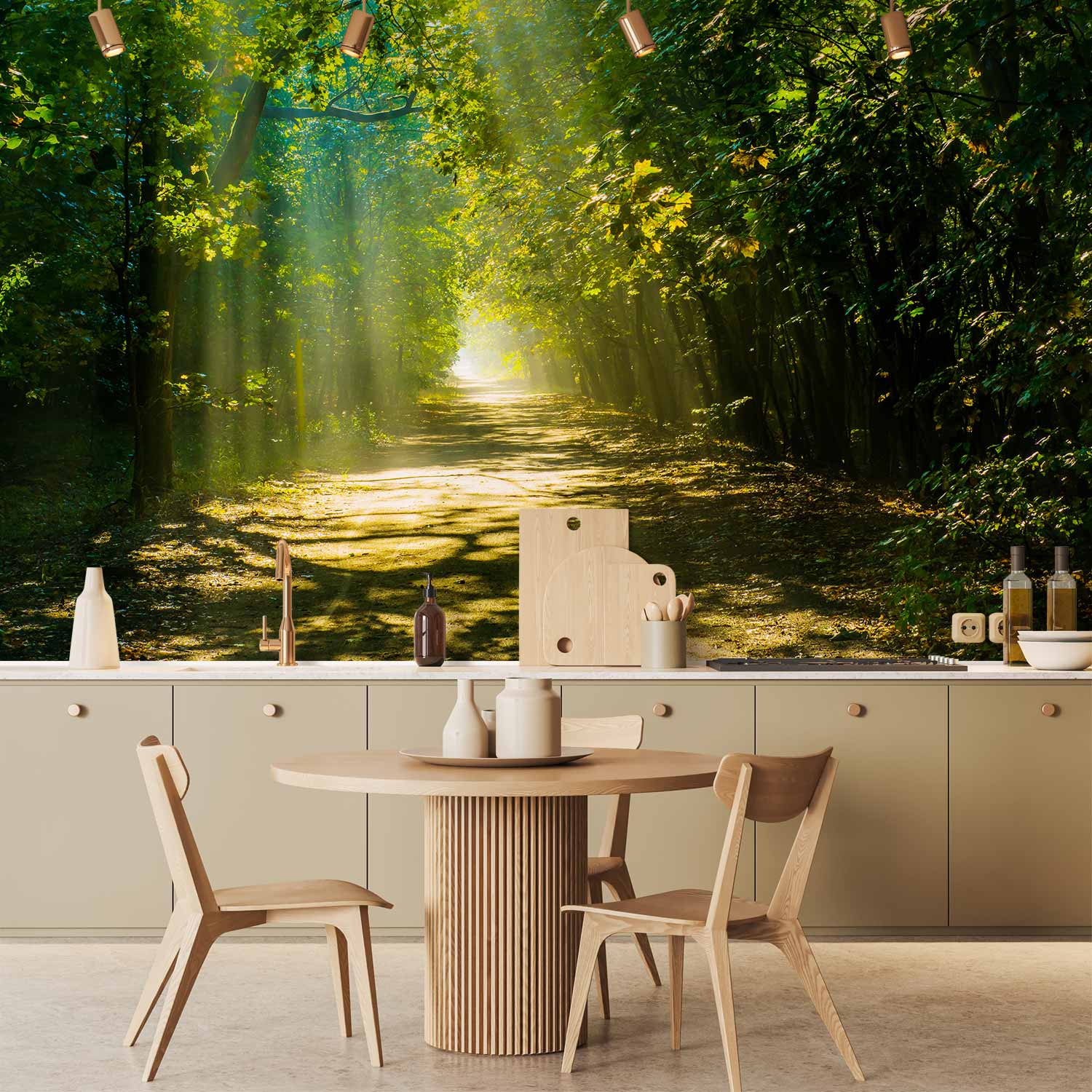 Forest Road in Sunlight Wall Mural