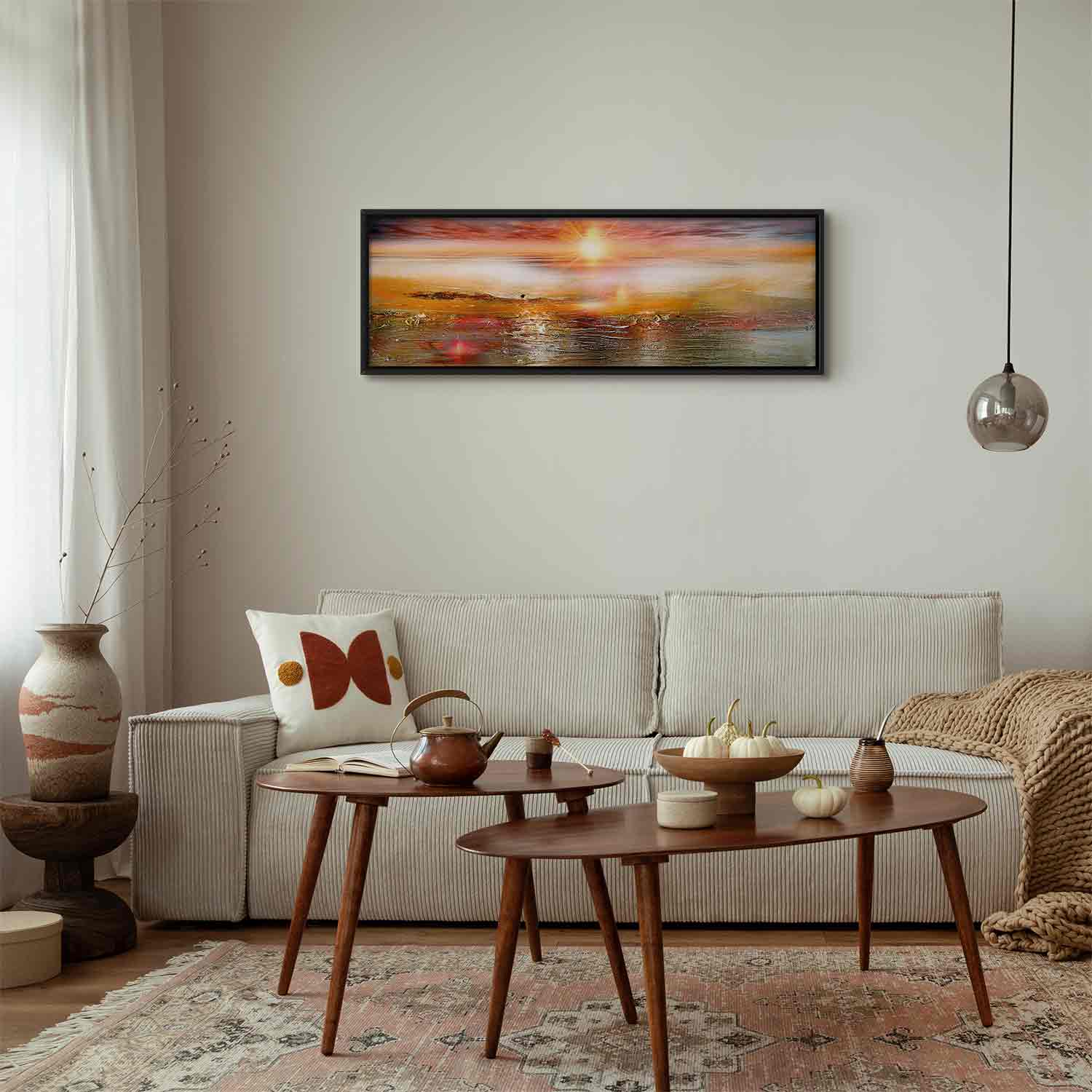 Orange Sea Waves Landscape Canvas Print