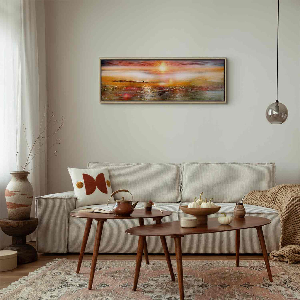 Orange Sea Waves Landscape Canvas Print