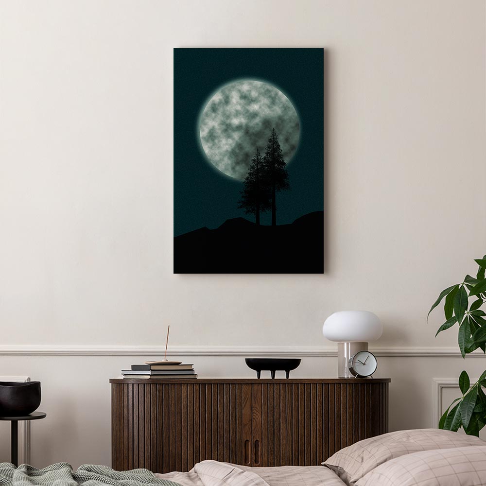 Full Moon Night Sky Trees Landscape Canvas Print