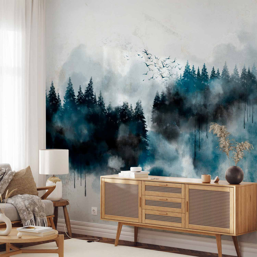 Painted Mountain Forest Abstract Wall Mural