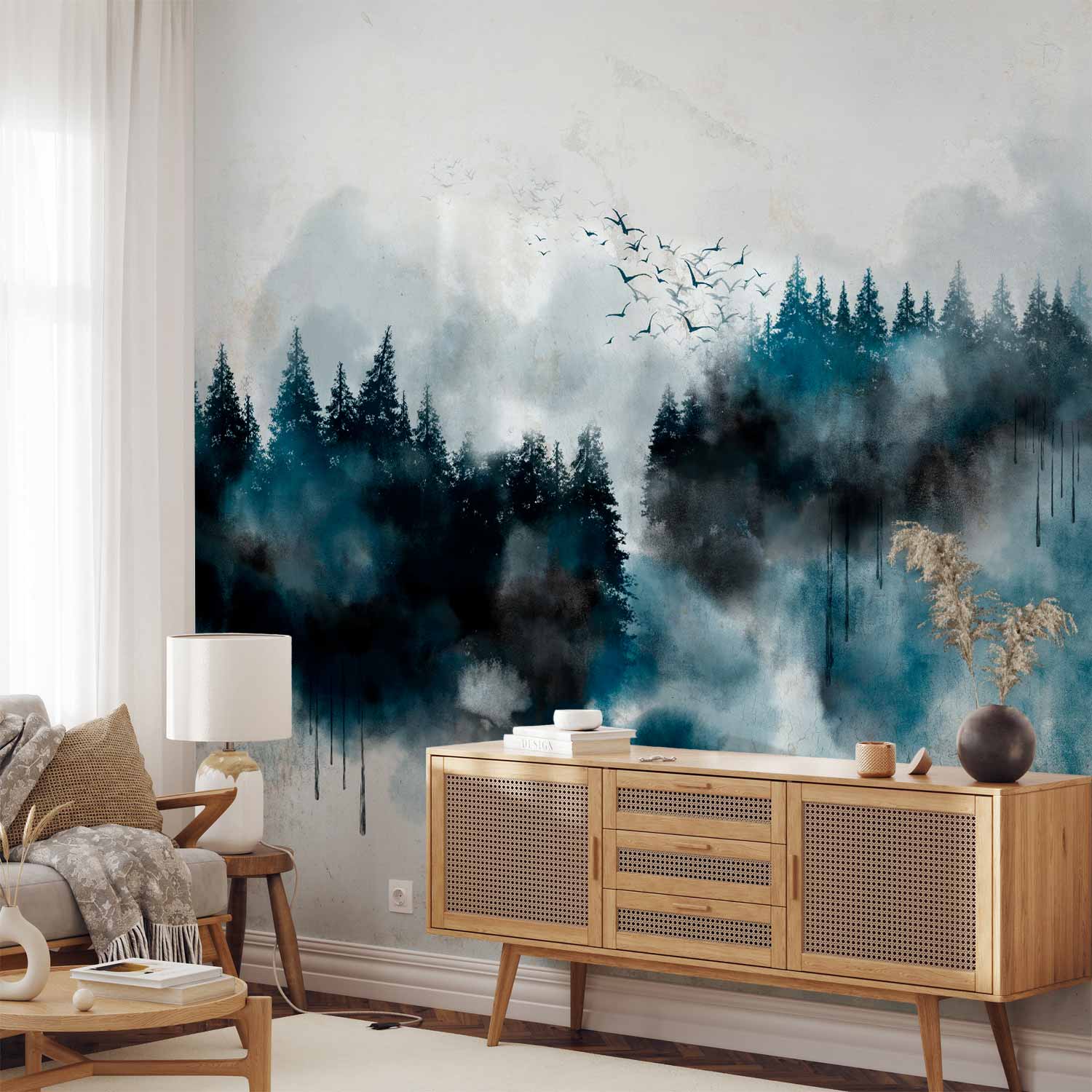 Painted Mountain Forest Abstract Wall Mural