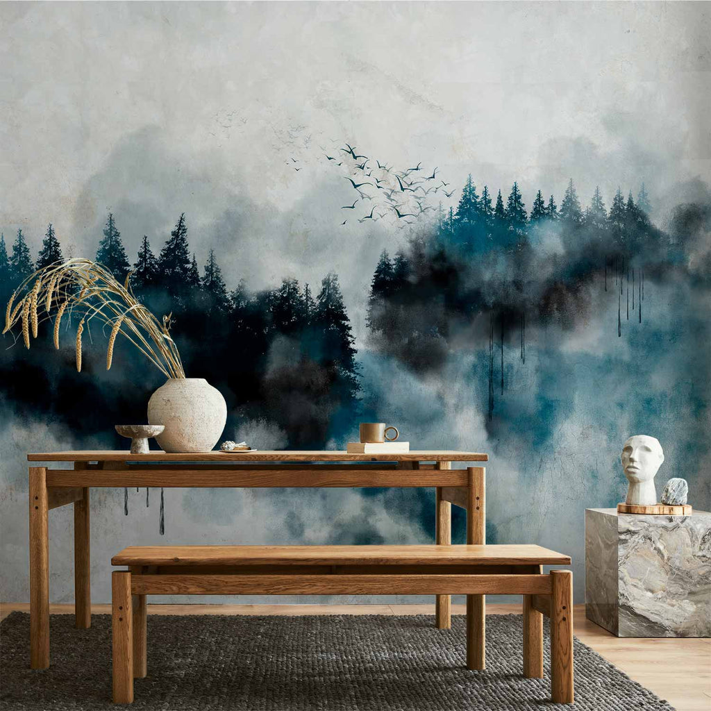 Painted Mountain Forest Abstract Wall Mural