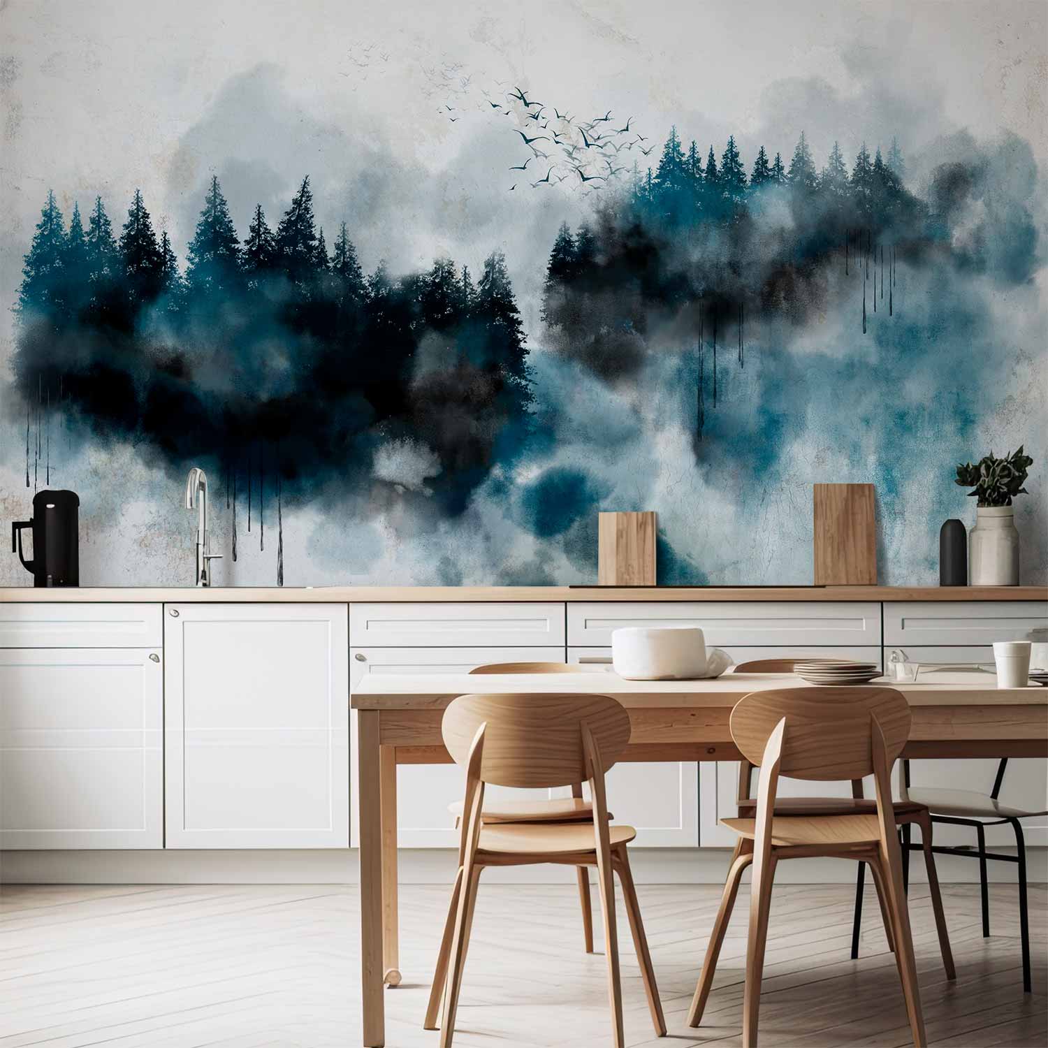 Painted Mountain Forest Abstract Wall Mural