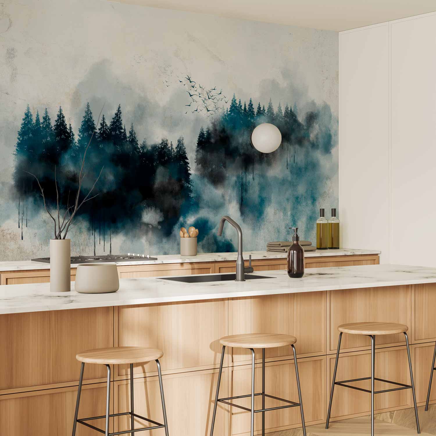 Painted Mountain Forest Abstract Wall Mural