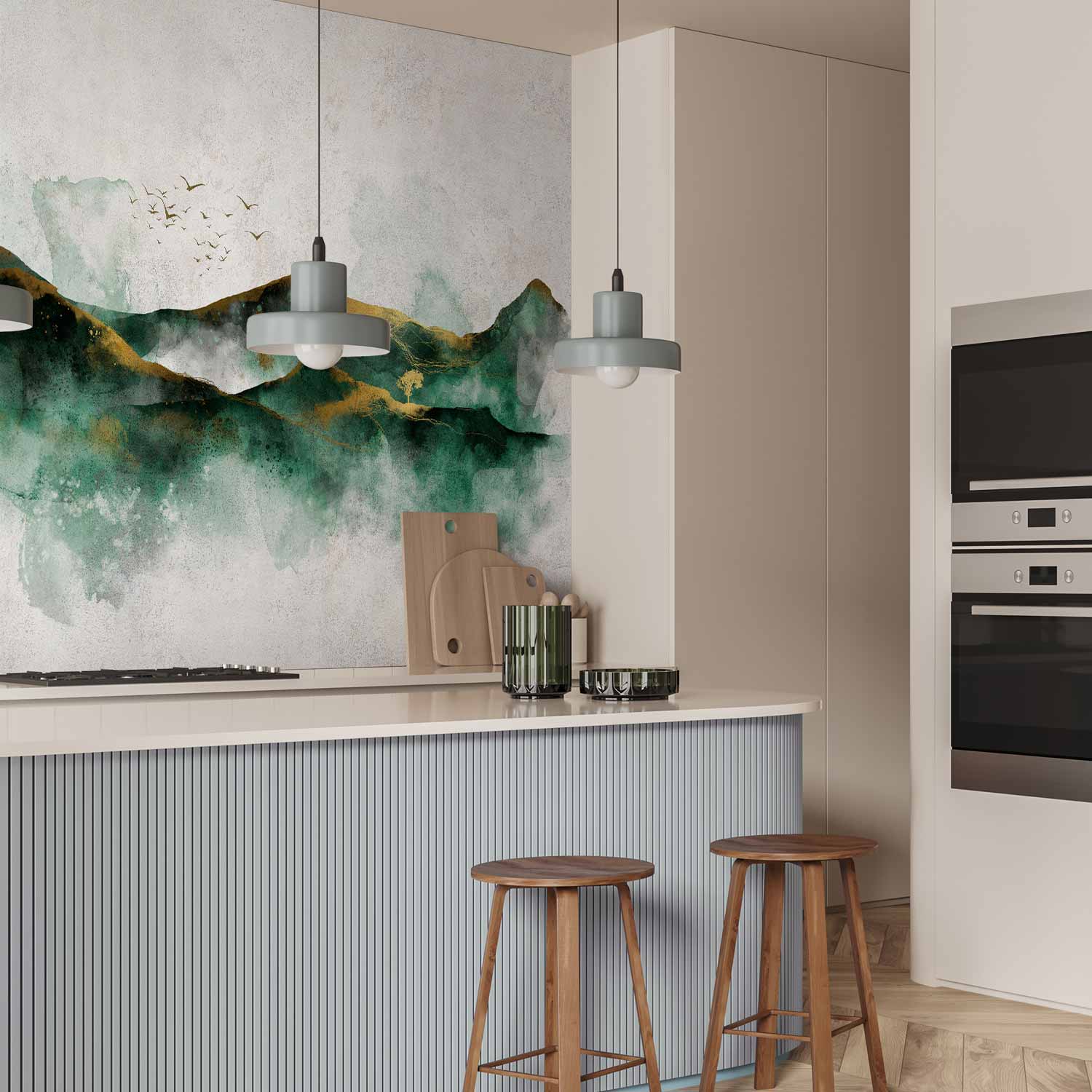 Green Mountain Landscape Abstract Wall Mural