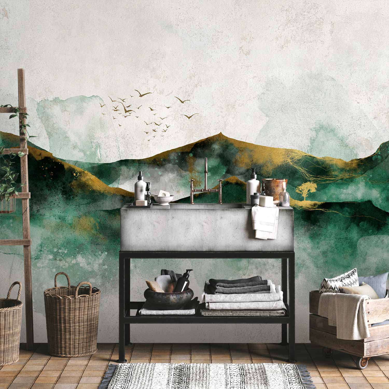 Green Mountain Landscape Abstract Wall Mural