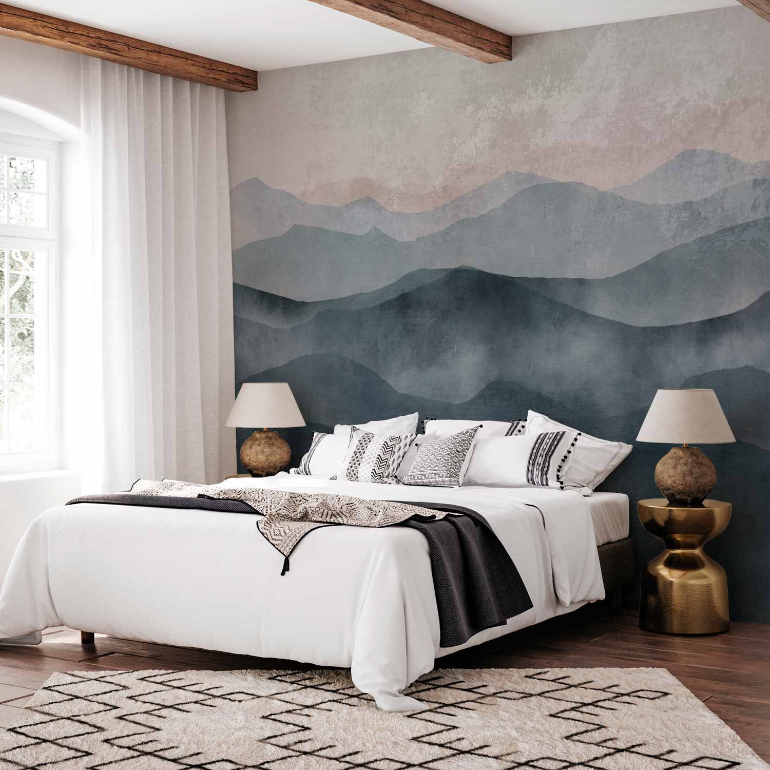 Abstract Blue Mountain Landscape Wall Mural