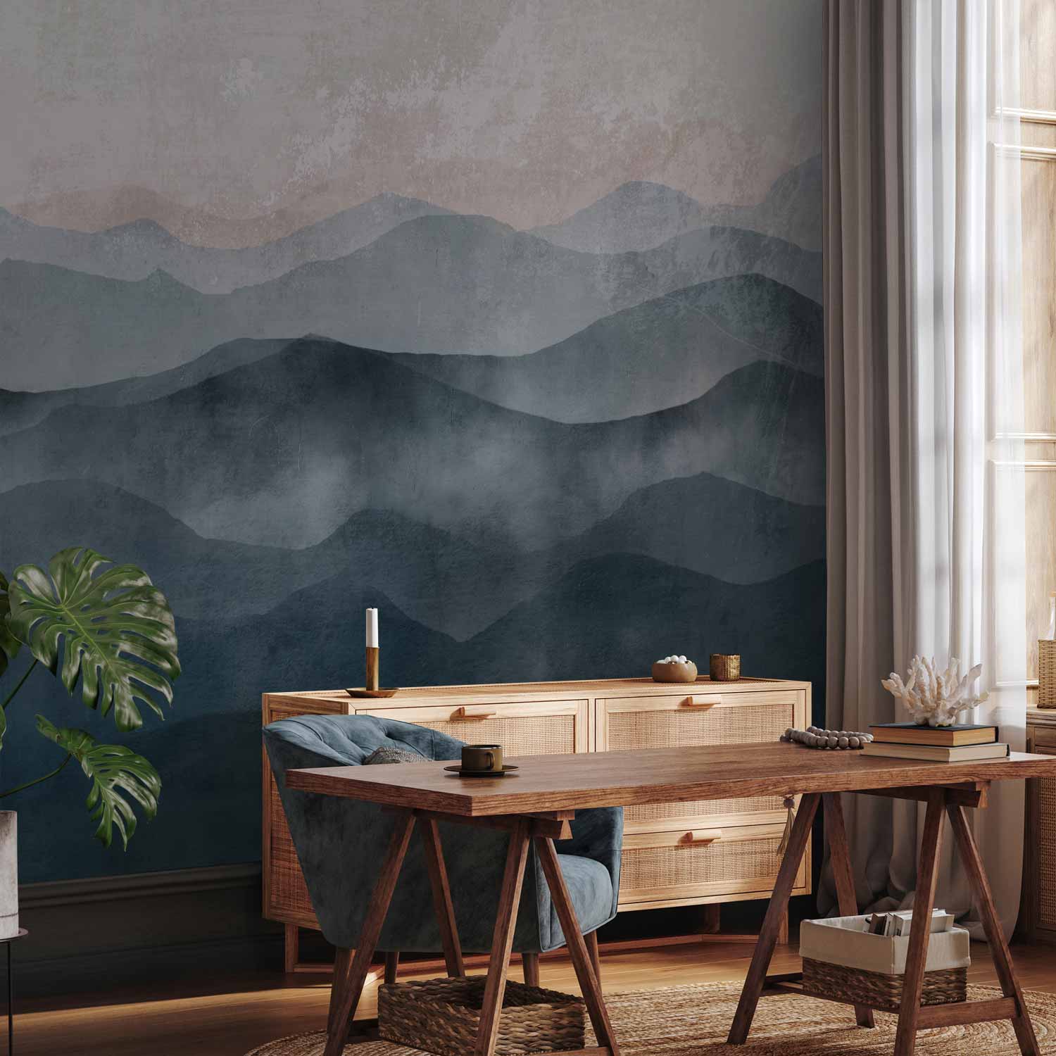Abstract Blue Mountain Landscape Wall Mural