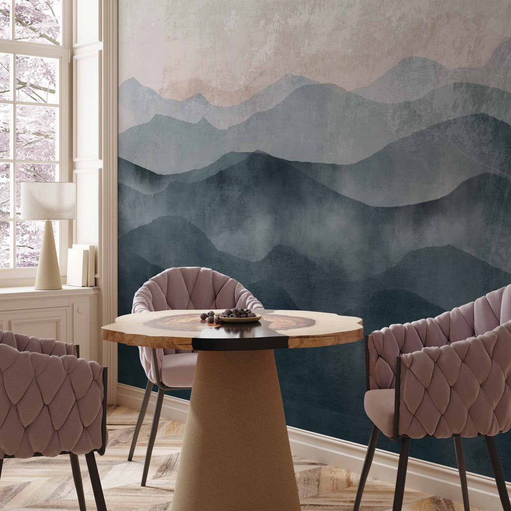 Abstract Blue Mountain Landscape Wall Mural