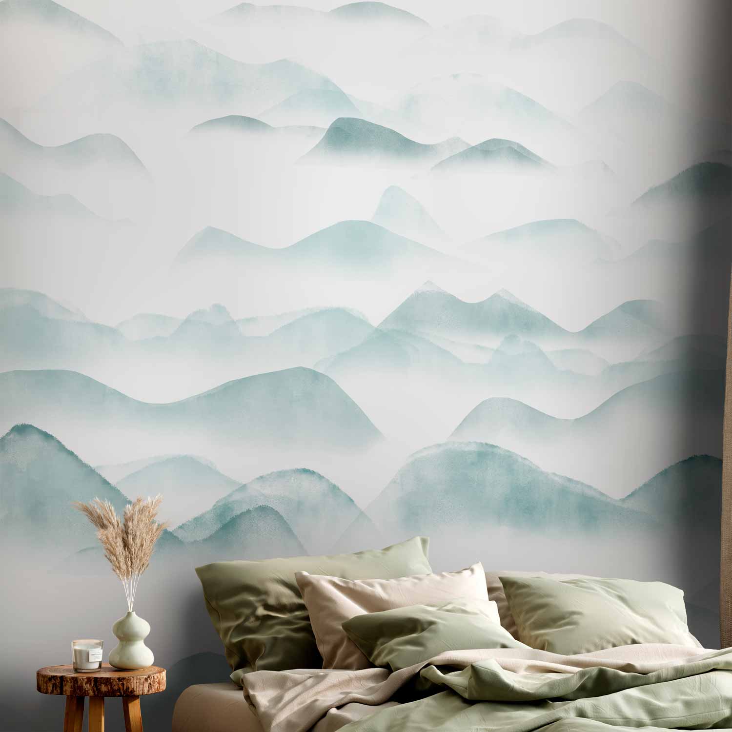 Foggy Mountain Range Landscape Wall Mural