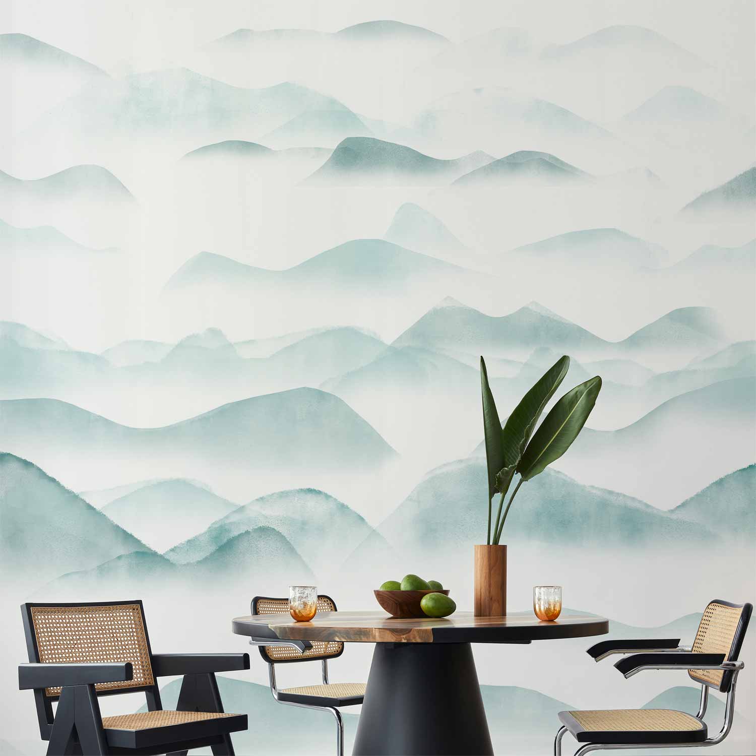 Foggy Mountain Range Landscape Wall Mural