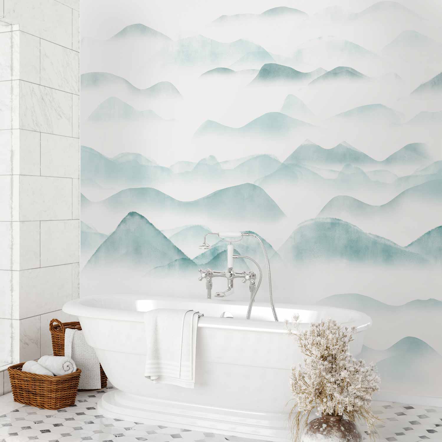 Foggy Mountain Range Landscape Wall Mural