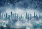Wall mural Night landscape with starry sky and misty forest