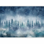 Wall mural Night landscape with starry sky and misty forest