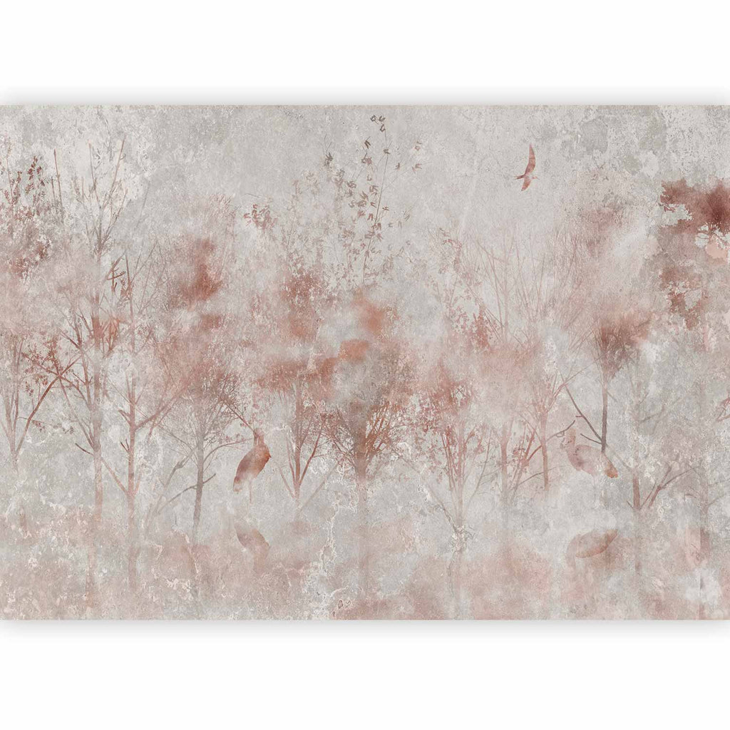 Wall Mural - Autumn landscape - abstract with trees and birds on a textured background