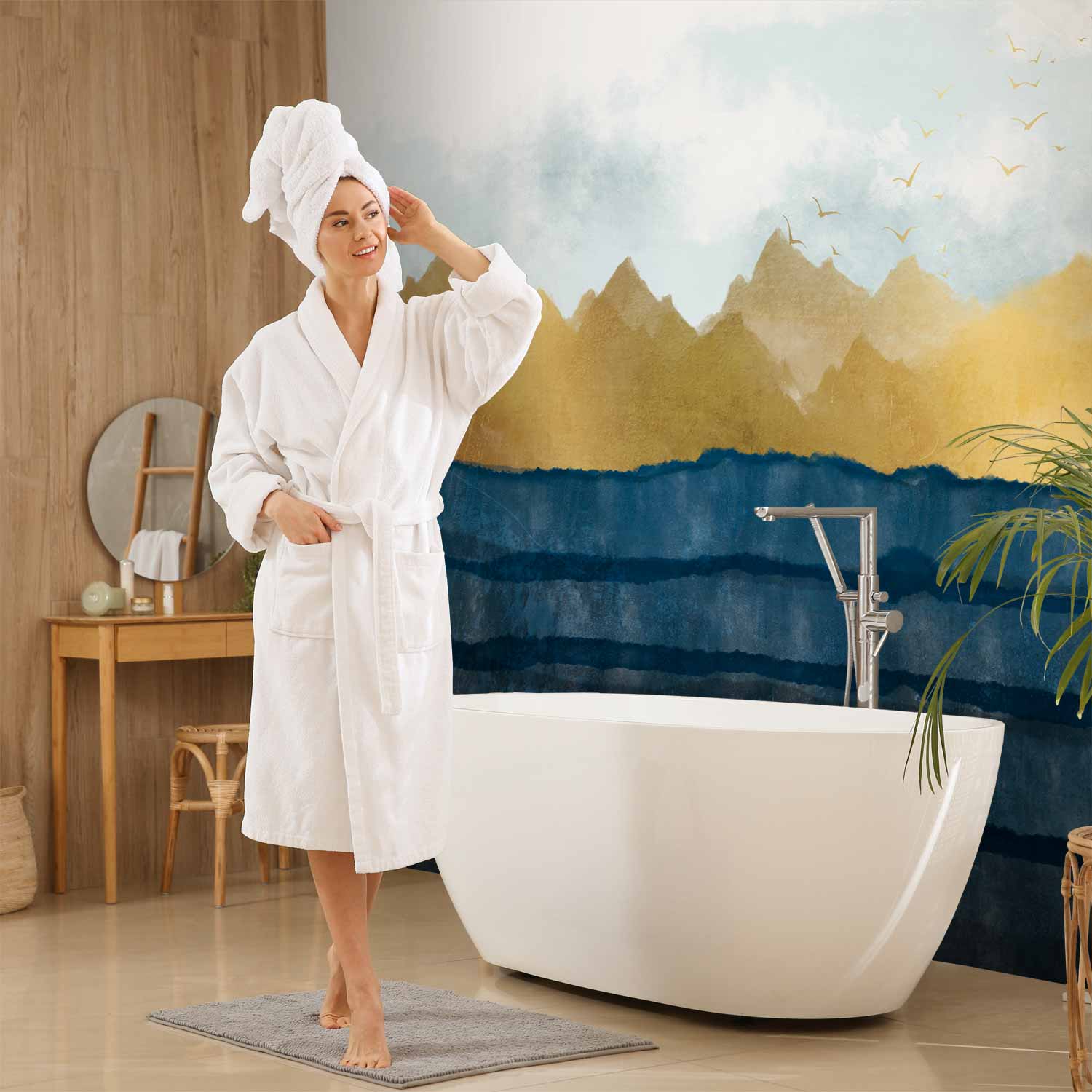 Mountain Dawn Misty Landscape Wall Mural