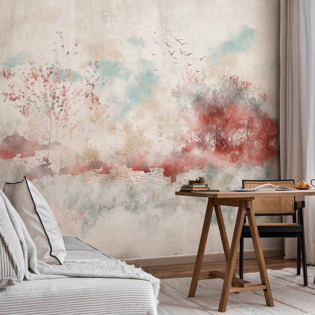 Autumn Lake Trees Wall Mural