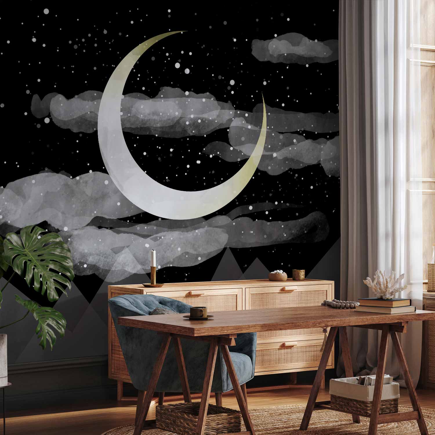 Night Sky Stars and Clouds Wall Mural