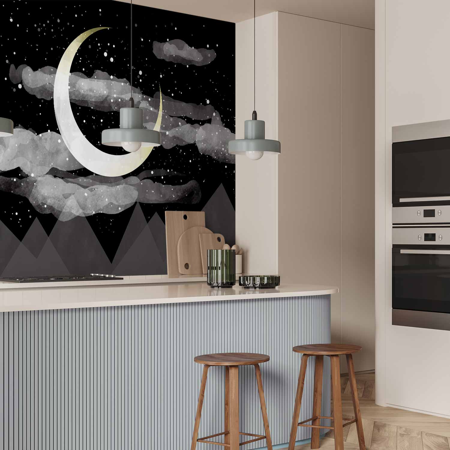 Night Sky Stars and Clouds Wall Mural