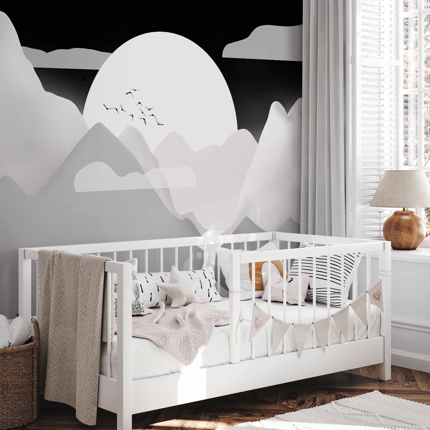 Sunset Lake Birds Landscape Wall Mural