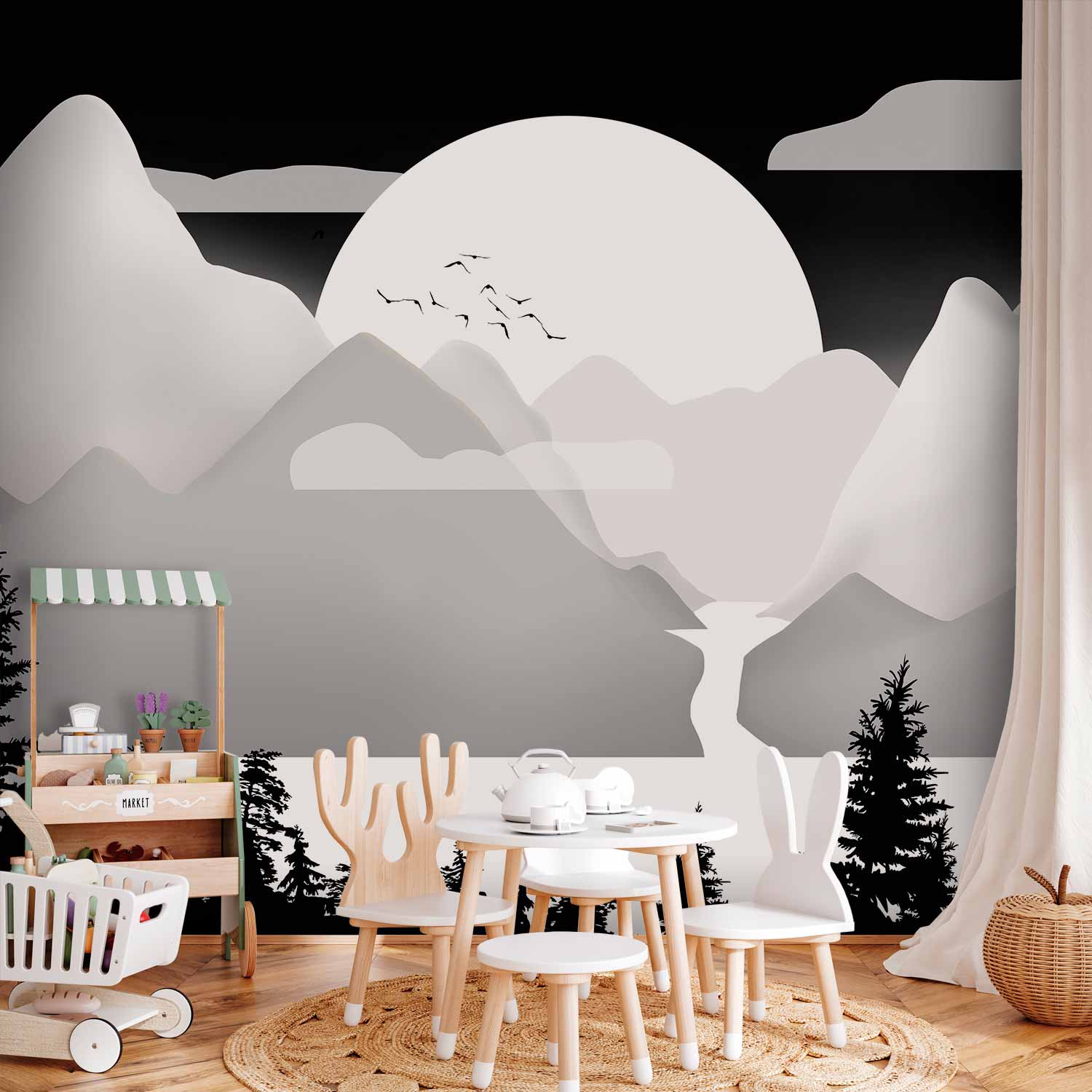 Sunset Lake Birds Landscape Wall Mural