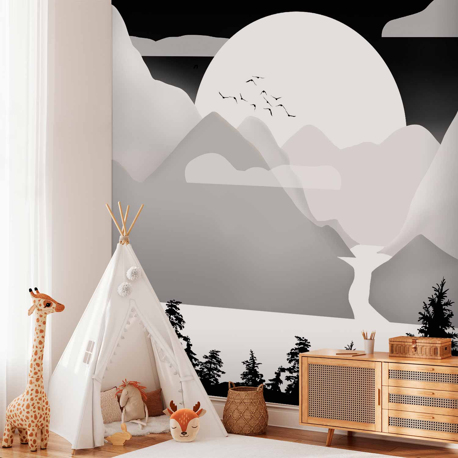 Sunset Lake Birds Landscape Wall Mural