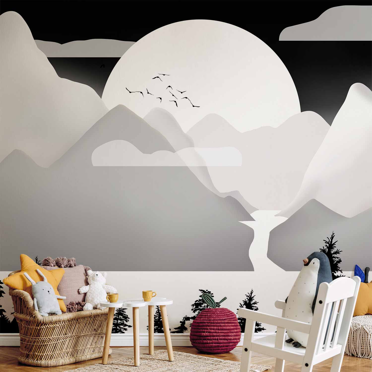 Sunset Lake Birds Landscape Wall Mural