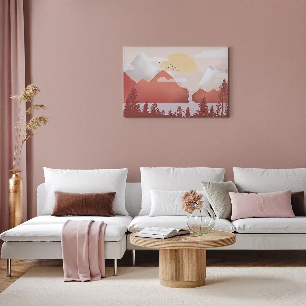 Sunset Lake Birds Landscape Canvas Print